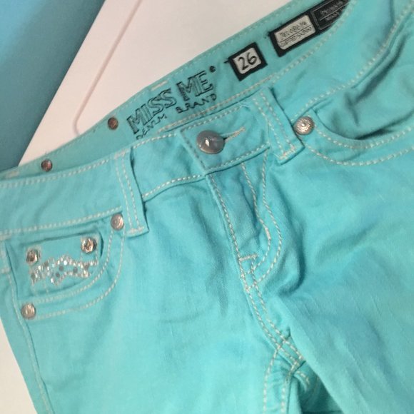 Miss Me turquoise aqua embellished skinny jeans 26 - Picture 2 of 4